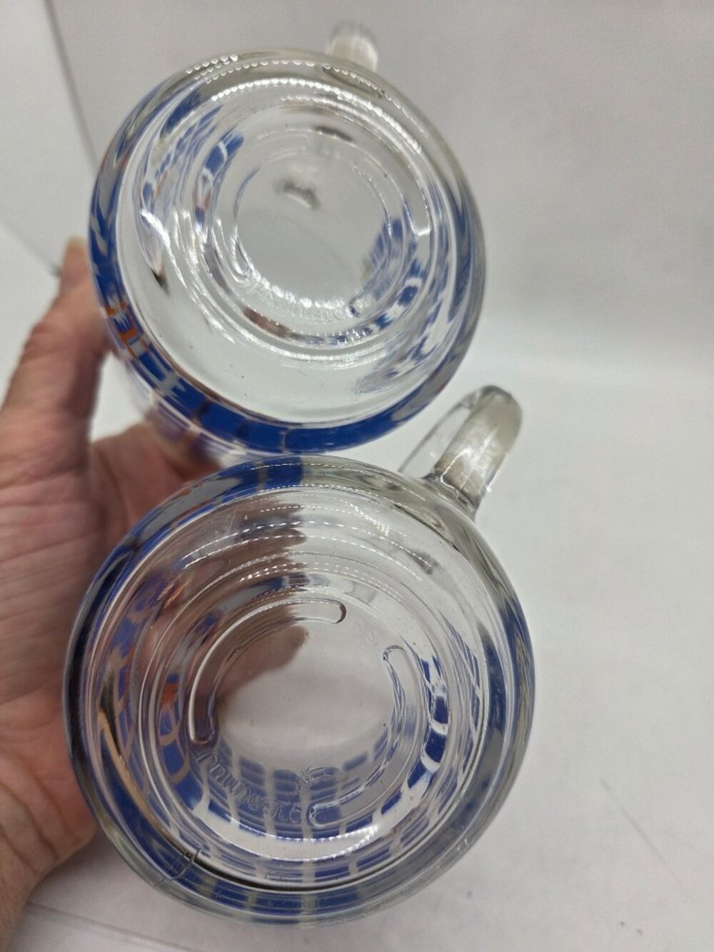 2 VTG Carlton 1982 Glass GOOSE Mugs Blue Checkered cottage core - Picture 3 of 8